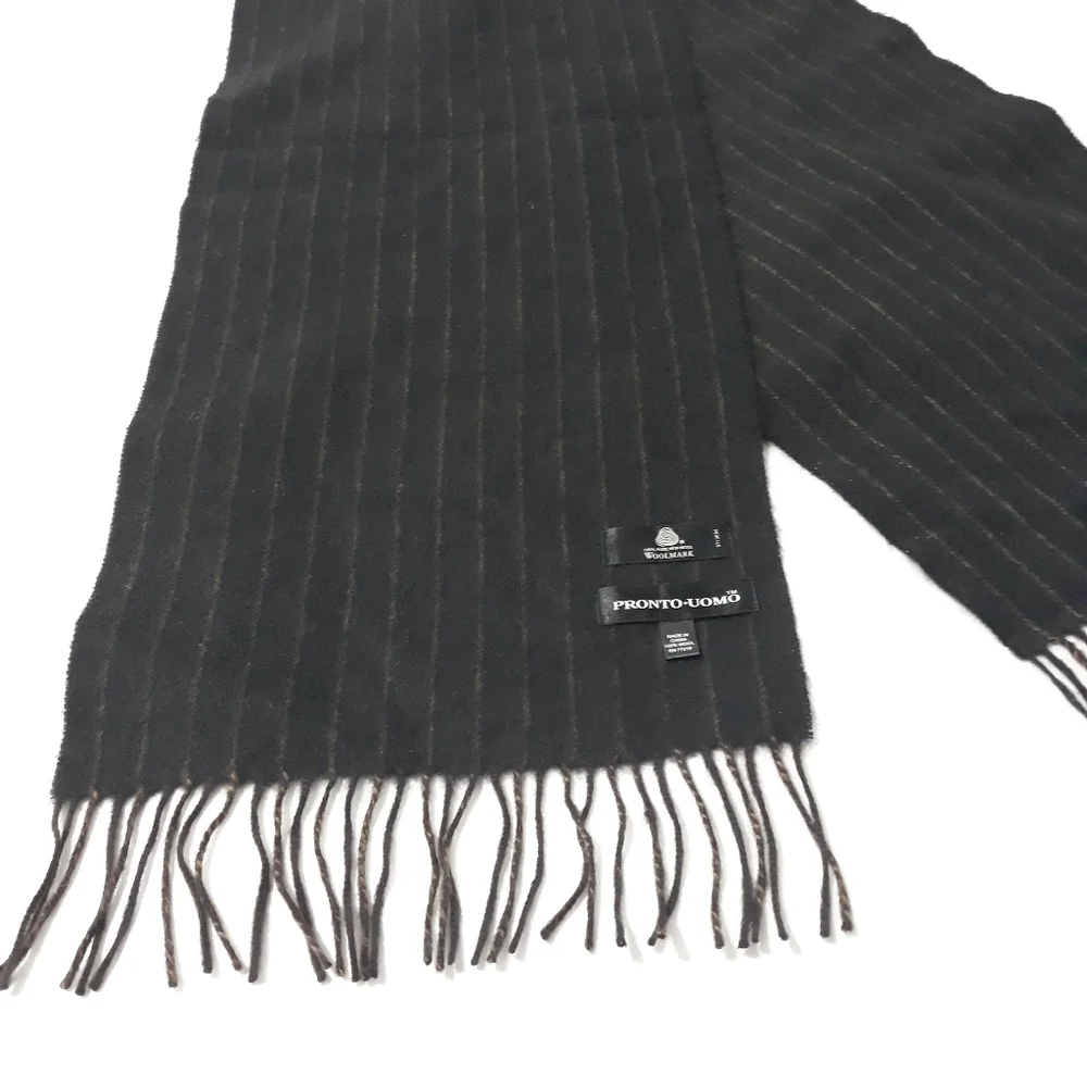 Pronto Uomo 100% Pure New Wool Black Pinstripe Scarf 64